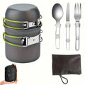 304 Stainless Steel Camping Cookware Set with Foldable Storage – Durable Compact Pot with Knives & Forks Utensils for Outdoor Backpacking Hiking Picnics & Camping, Green & Orange, Lightweight Camp Kitchen Kit