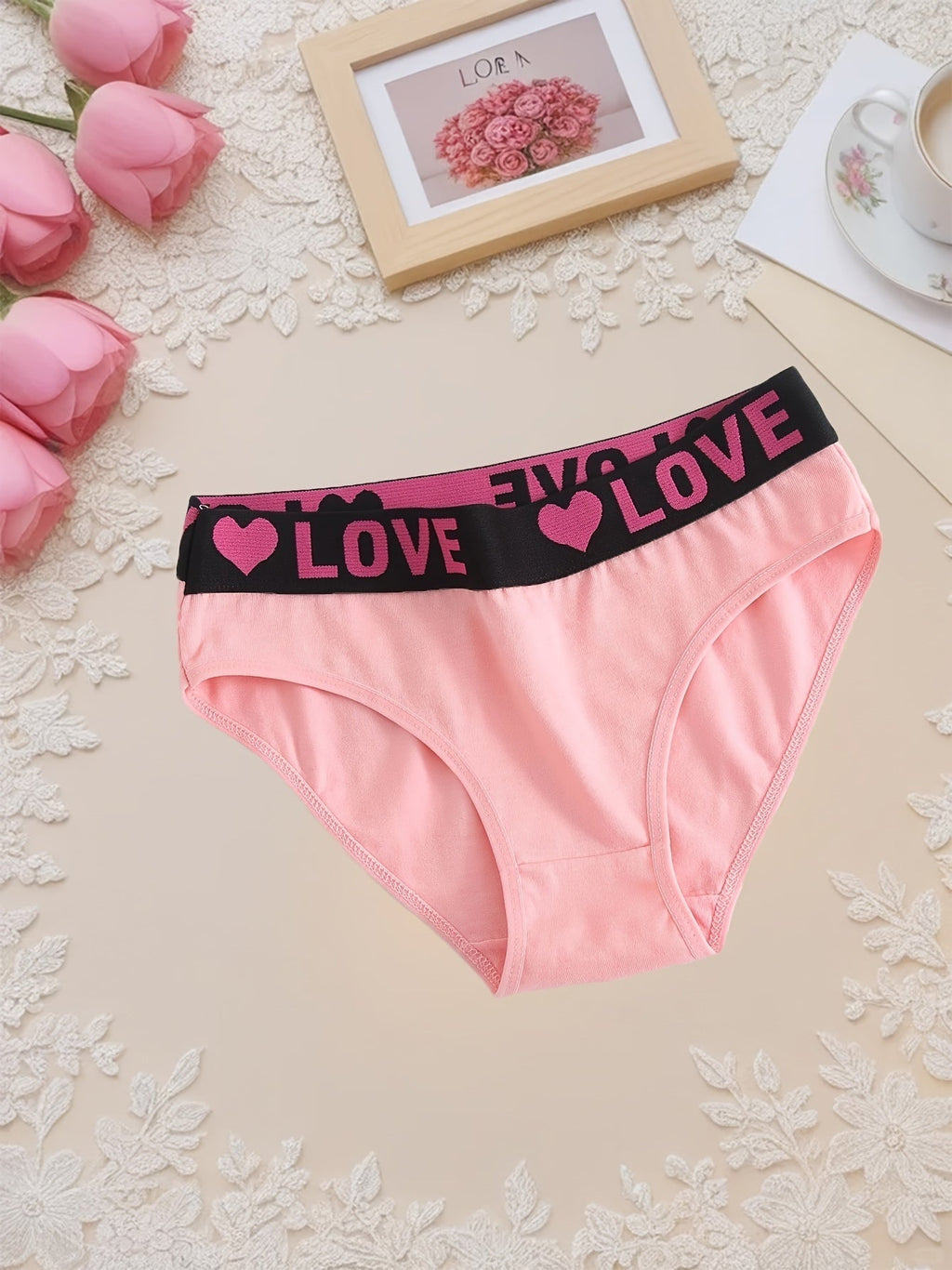 10-Pack Women's Cotton Panties Heart Print Breathable Soft Briefs Wide Waistband S-5XL Plus Size Ladies Underwear
