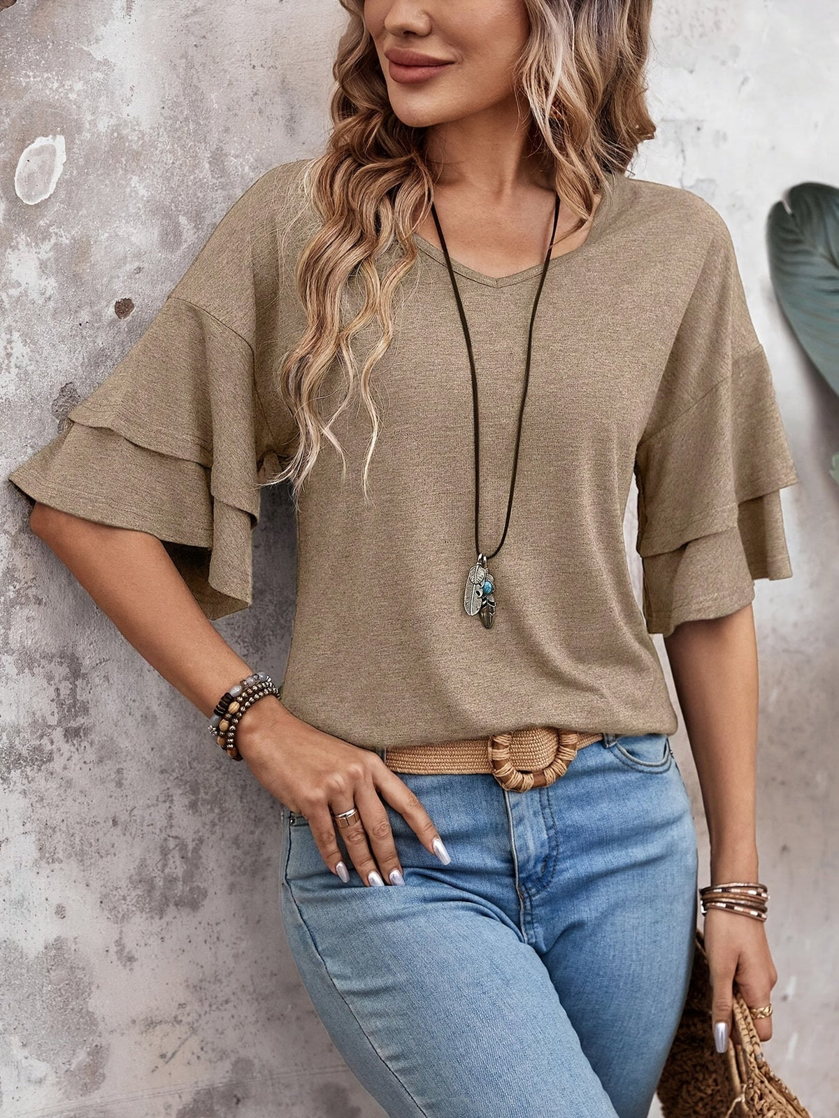 Women's V-Neck Knit T-Shirt Summer Casual Tops Lightweight Polyester Solid Color Tee Green Black Blue Grey Khaki Coffee S-XXL