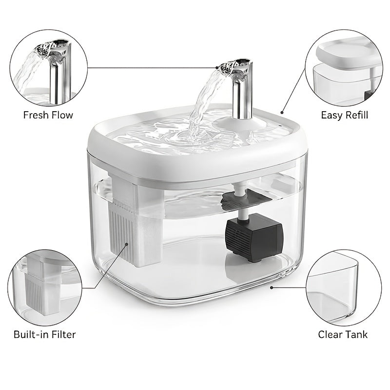 Smart Cat Water Fountain Ultra-Quiet - Multi-Stage Filtration Pet Water Dispenser, USB Powered, Easy to Clean, for Cats at Home & Travel, 3 Colors: Silver Gray, Ceramic White, Cream Yellow