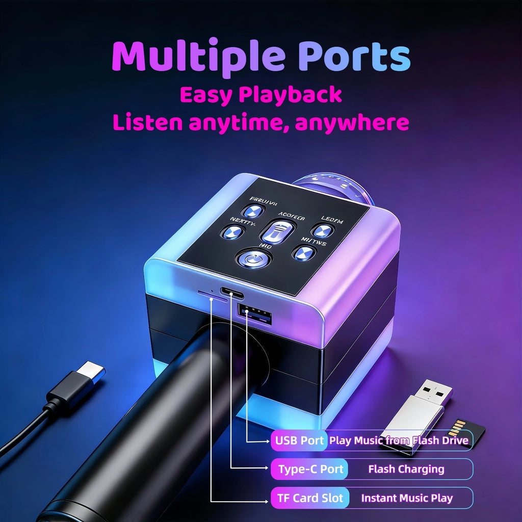 5-in-1 Wireless Karaoke Microphone with Built-In Speaker, LED Lights & Voice Changer – Portable Bluetooth Singing Mic for Parties, Family Gatherings, Travel & Outdoor Fun, 10 Colors