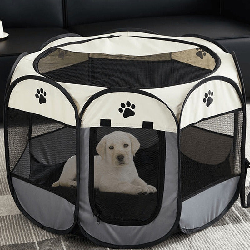 Foldable Pet Playpen Fence Octagonal Oxford Cloth - Anti-Grab Portable Indoor Outdoor Pet Enclosure Tent for Dogs Cats Rabbits S M L Sizes - Travel Pet Yard Beige Brown Beige Gray