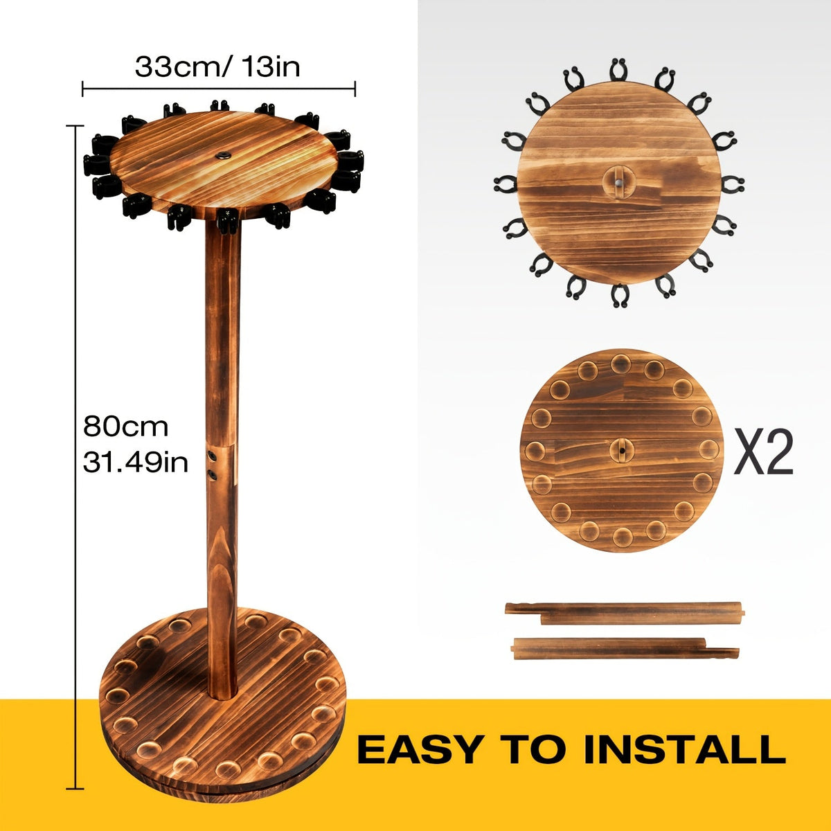 Circular Wooden Fishing Rod Rack Holds 16 Rods Space-Saving Fishing Pole Organizer for Garage Shed Man Cave – 360° Rotating & Fixed Options, Sturdy Wood Construction, Fisherman Gift