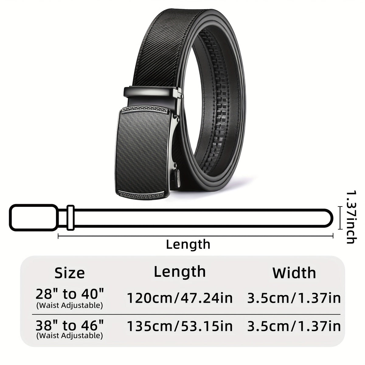 Men's Leather Slide Ratchet Dress Belt with Automatic Click Buckle – Zinc Alloy Buckle, Adjustable 28"-46" Waist, 8 Styles, Business Formal Belt, Perfect Gift for Husband, Father's Day & Christmas