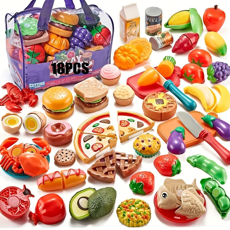 18pcs Cutting Fruit & Vegetable Kitchen Toy Set – Simulation Play Food Cutting Set for Kids, Pretend Play Cooking Toy for Skills Development, Birthday Gift for Boys & Girls Ages 3+ (Random Color)