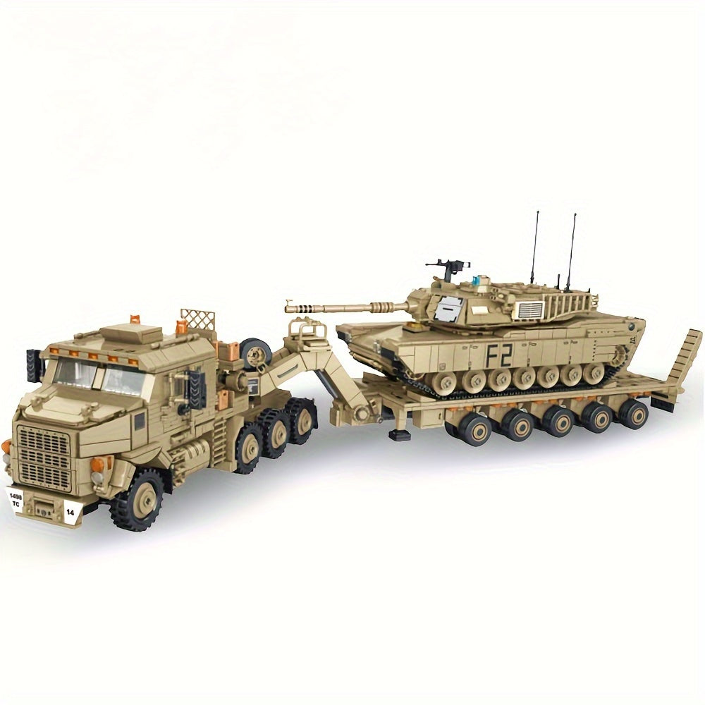 3482 Piece Military Tank Hauling Heavy Vehicle MOC Building Block Set - Armored Transport Truck Model Kit for Adults, Military Enthusiast Gift, Collection Display, Compatible Bricks