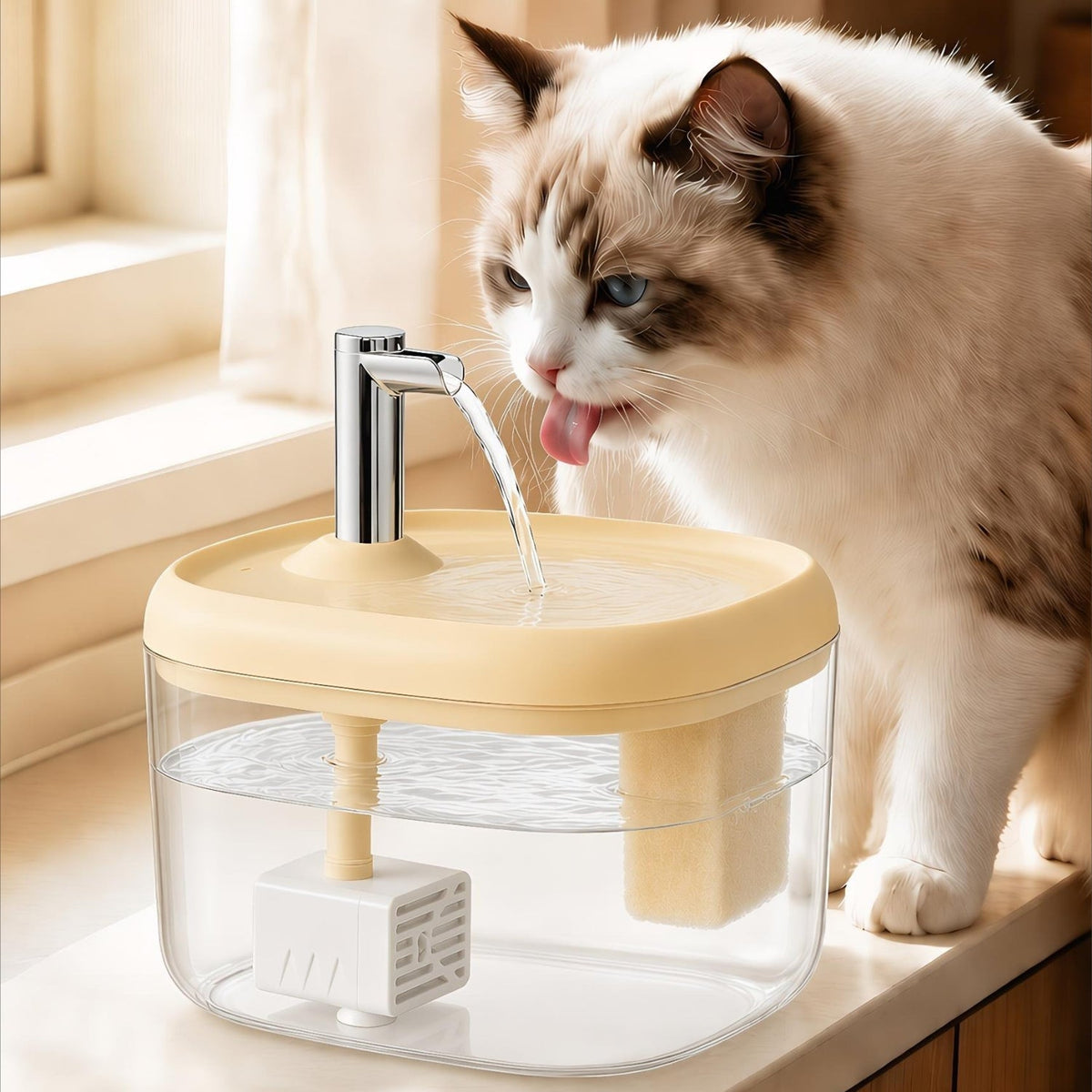 Faucet Fountain Pet Water Dispenser for Cats Dogs - Large Capacity Silent Automatic Circulation Cooling Water Fountain No Battery Required - Summer Pet Hydration Station Gray Yellow White