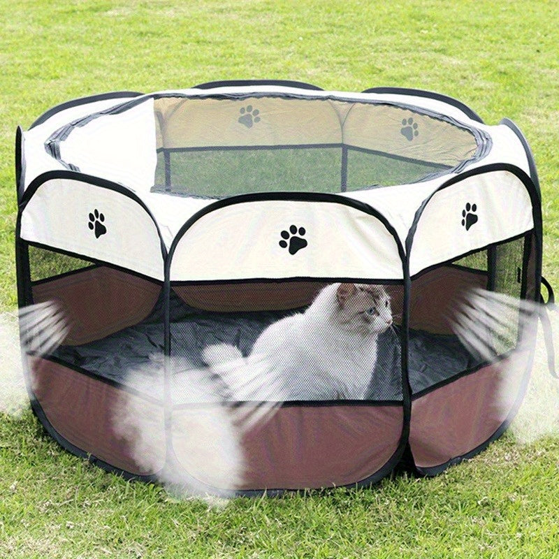 Foldable Pet Playpen Fence Octagonal Oxford Cloth - Anti-Grab Portable Indoor Outdoor Pet Enclosure Tent for Dogs Cats Rabbits S M L Sizes - Travel Pet Yard Beige Brown Beige Gray