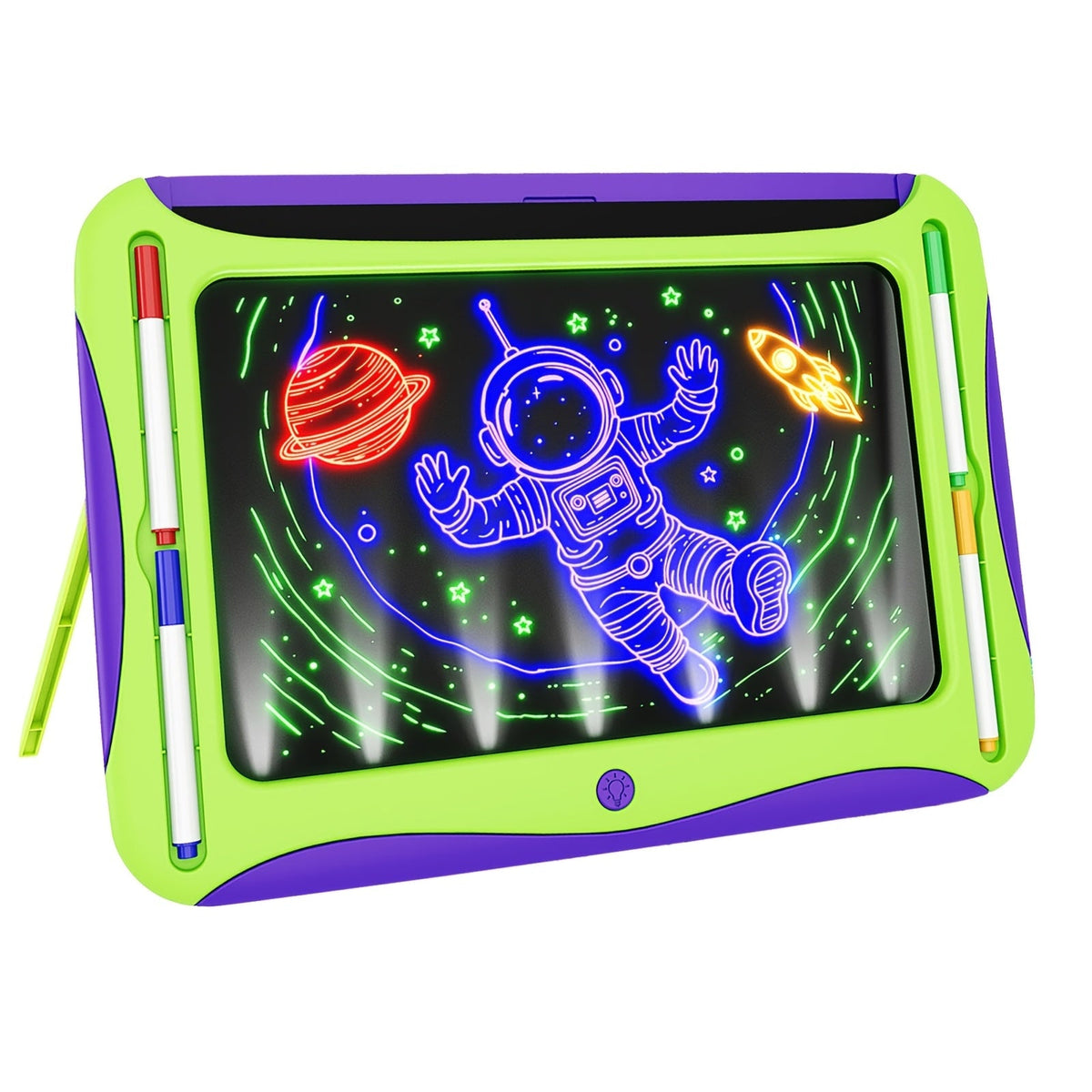 LED Light Up Drawing Board for Kids 8 Light FX Modes Doodle Tracing Art Set with 9 Double-Sided Cards 6 Washable Markers Flip Stand Creative STEM Toy Birthday Christmas Gift Girls Boys Ages 3-8