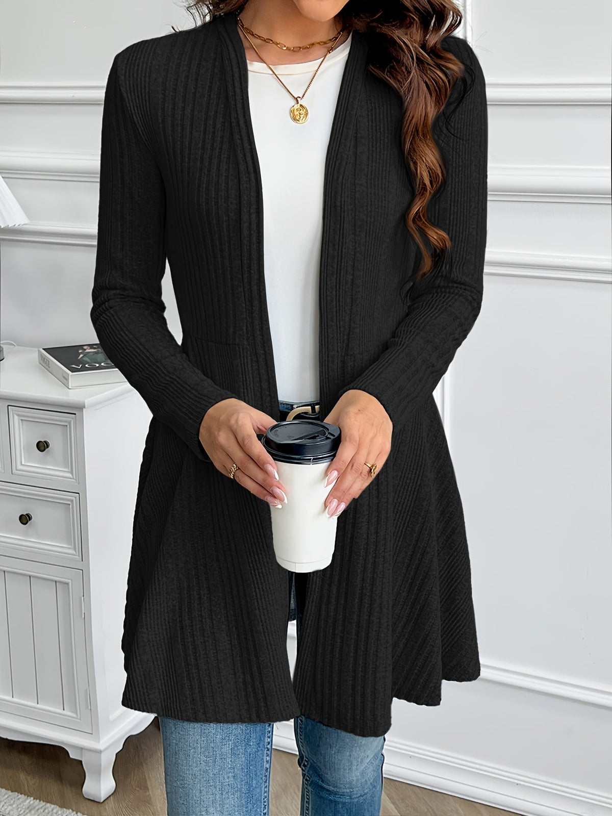 Women's Collarless Loose Jacket Solid Color Lightweight Outerwear Spring Fall Casual Coat Light Grey Black Khaki S M L XL XXL