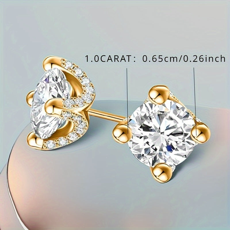 1 Carat Moissanite Solitaire Stud Earrings - 925 Sterling Silver Plated Round Brilliant Diamond Simulant Studs, Elegant Unisex Fashion Jewelry for Women & Men, Perfect Valentine's & Birthday Gift