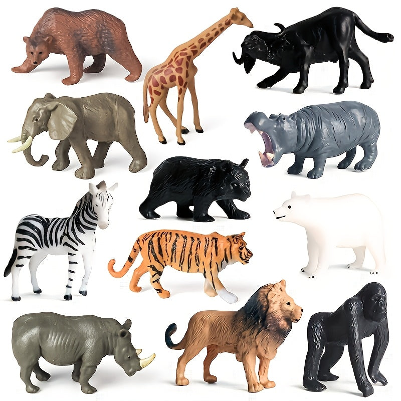 12pcs Realistic Mini Wildlife Animal Figurines Set Jungle Zoo Animal Statue Toys for Kids Toddlers Party Favors Easter Eggs Christmas Birthday Gifts