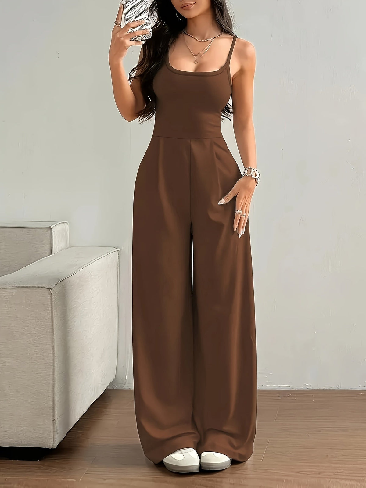 Women's Strapless Halter Neck Sleeveless Jumpsuit Casual Solid Color High Elasticity Romper Spring Summer Space Gray Black Brown XS-XL