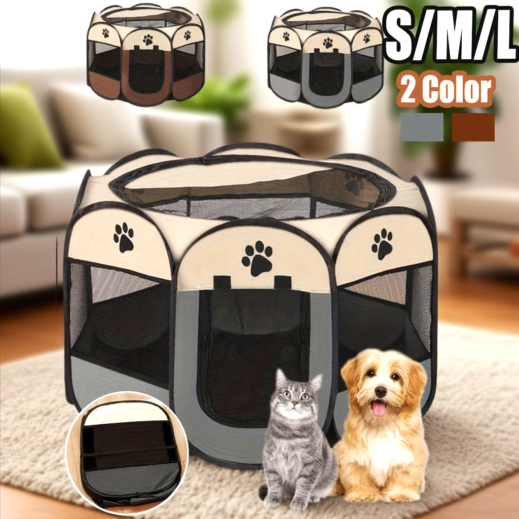 Foldable Pet Playpen Fence Octagonal Oxford Cloth - Anti-Grab Portable Indoor Outdoor Pet Enclosure Tent for Dogs Cats Rabbits S M L Sizes - Travel Pet Yard Beige Brown Beige Gray