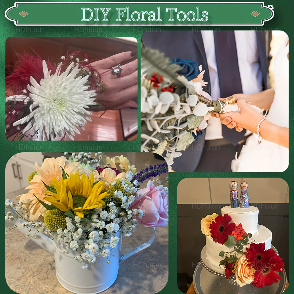 105Pcs Floral Arrangement Kit with Green Floral Tape Wire Boutonniere Flower Pins and Wire Cutter – DIY Wreath Making Wedding Bouquet Corsage Craft Supplies